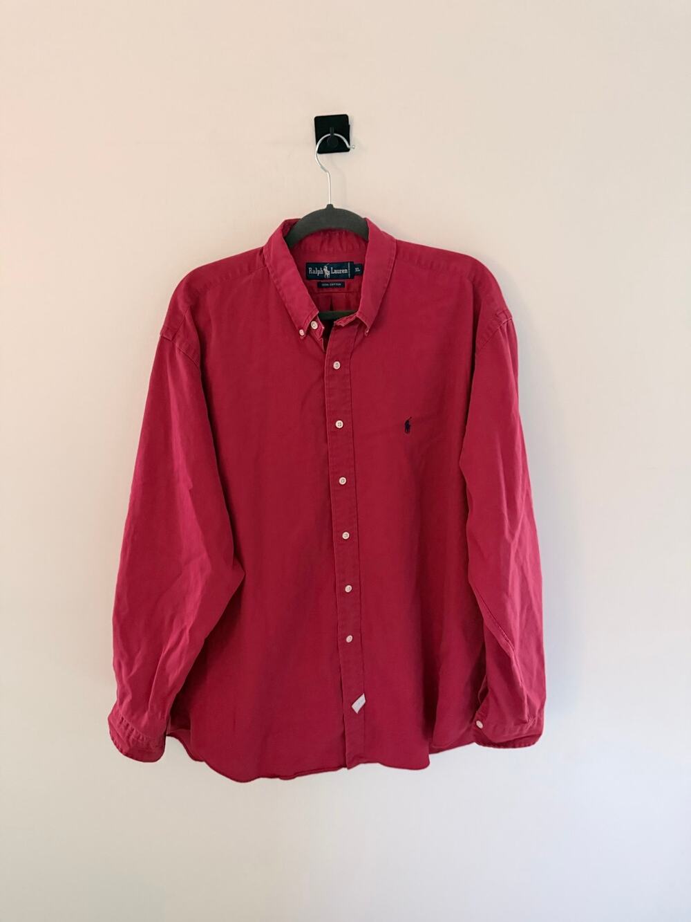 Vintage Ralph Lauren Red Long-Sleeve Button-Up Classic Long Sleeve Polo-Size XL